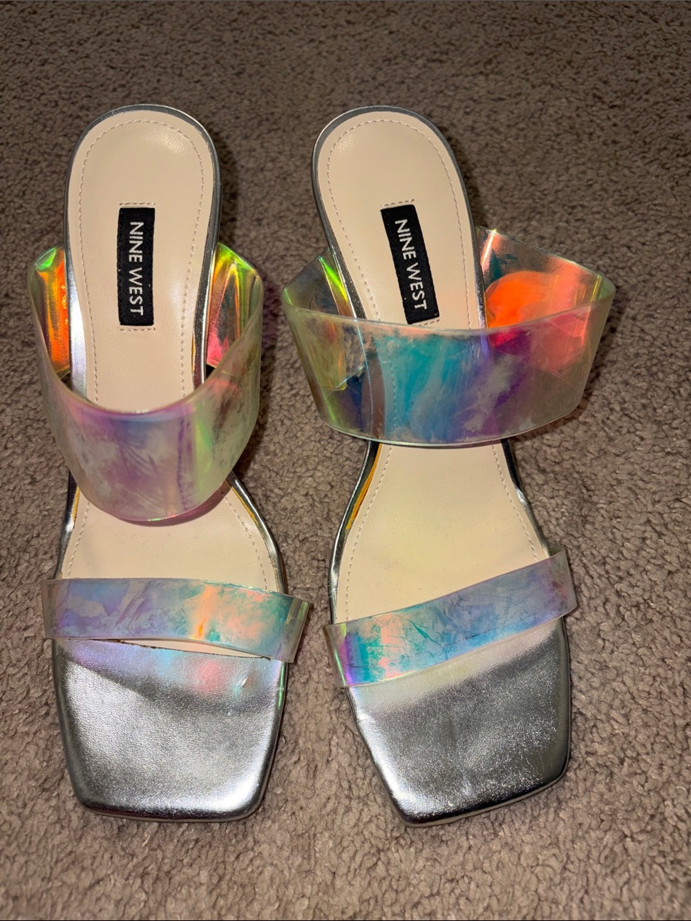 Nine West Iridescent Multi-Color Slide Mules with Silver Footbed
